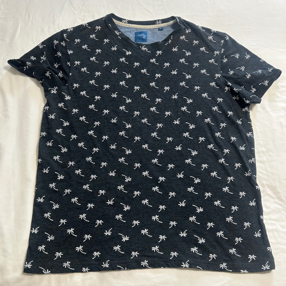 Essex Crossing Mens Palm Tree Print T-Shirt Charcoal Gray Short Sleeve Large
